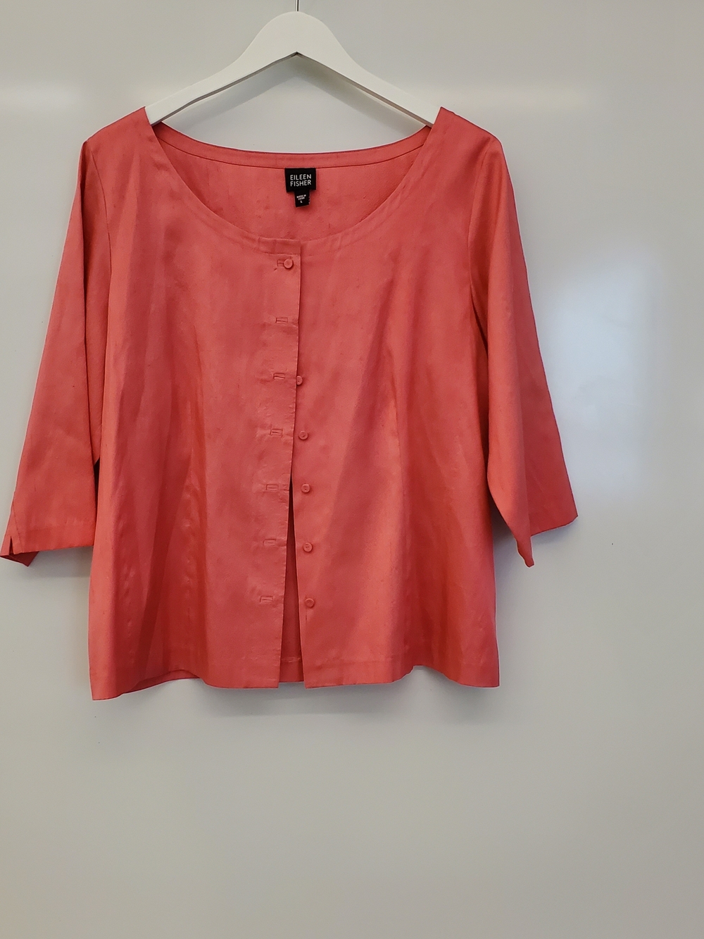 EILEEN FISHER Coral Button-Front Silk Blend Top Large